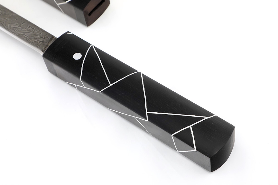 Нож Дамский №2 дамаск черный граб инкрустация деревянные ножны