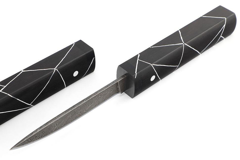 Нож Дамский №2 дамаск черный граб инкрустация деревянные ножны
