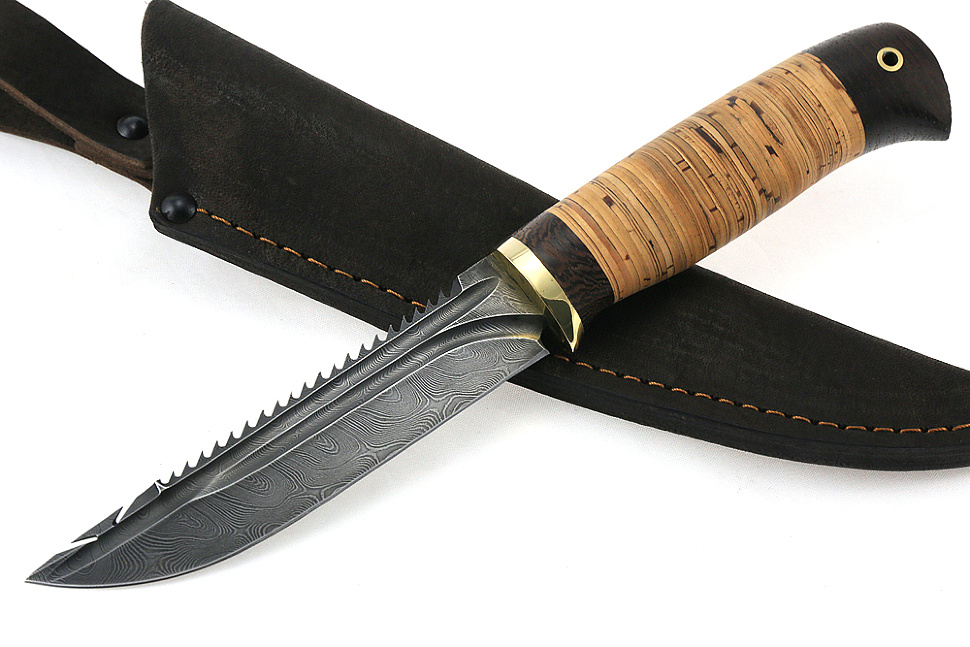 Нож Судак малый (дамаск-долы, береста)
