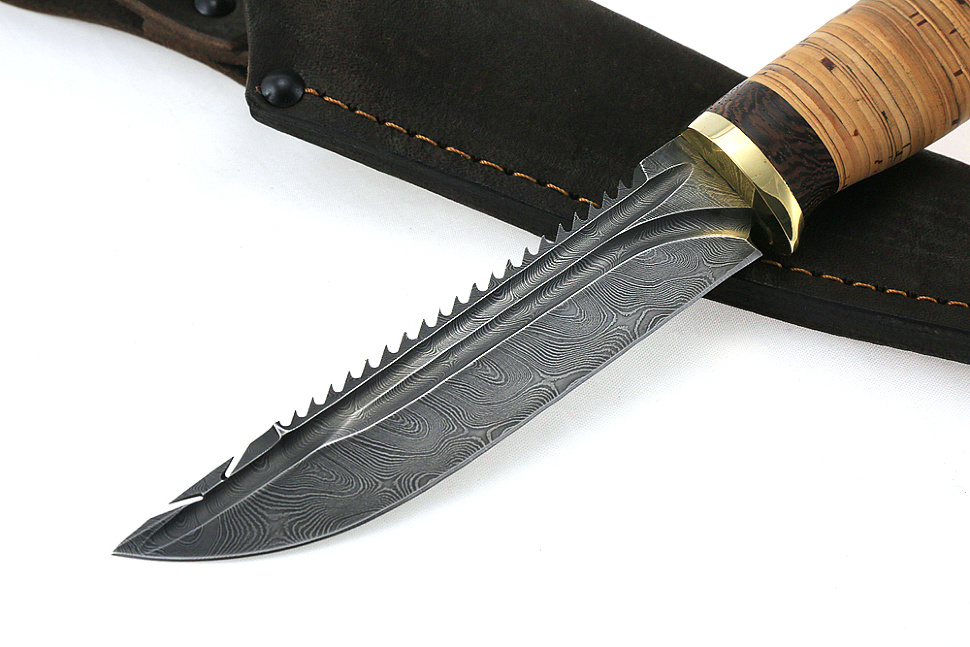 Нож Судак малый (дамаск-долы, береста)