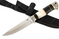 Нож Пантера (порошковая сталь M390, рукоять наборная чёрный граб, акрил, мельхиор)