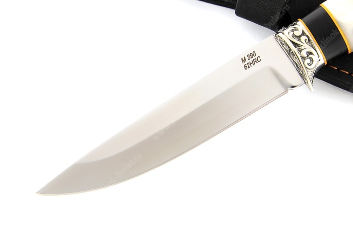 Нож Пантера (порошковая сталь M390, рукоять наборная чёрный граб, акрил, мельхиор)