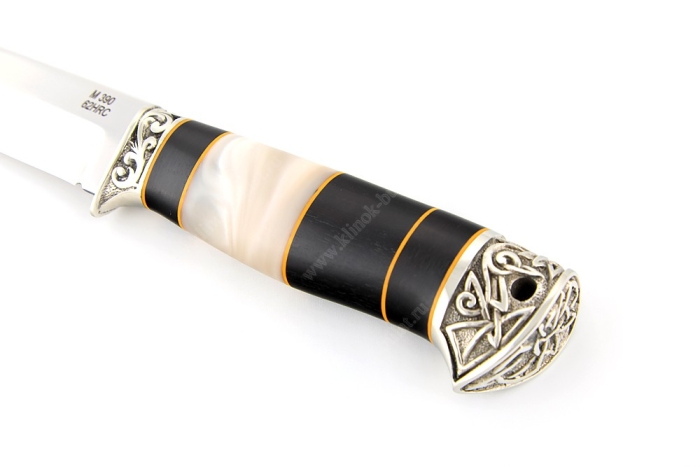 Нож Пантера (порошковая сталь M390, рукоять наборная чёрный граб, акрил, мельхиор)