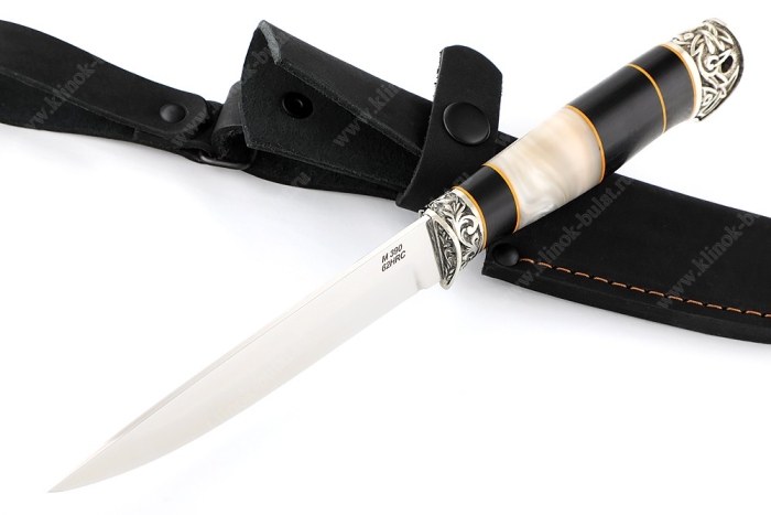 Нож Пантера (порошковая сталь M390, рукоять наборная чёрный граб, акрил, мельхиор)
