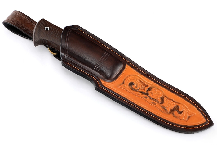 Нож Сафари (х12МФ, рукоять термоциклированный ясень, вставка чёрный граб) формованные ножны