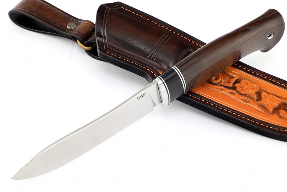 Нож Сафари (х12МФ, рукоять термоциклированный ясень, вставка чёрный граб) формованные ножны