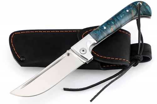 Складной нож Пчак сталь х12МФ рукоять дюраль - синяя карельская берёза