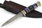 Нож Перо (дамаск, чёрный граб вставки акрил синий - мельхиор) формованные ножны - Нож Перо (дамаск, чёрный граб вставки акрил синий - мельхиор) формованные ножны