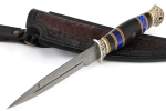 Нож Перо (дамаск, чёрный граб вставки акрил синий - мельхиор) формованные ножны - Нож Перо (дамаск, чёрный граб вставки акрил синий - мельхиор) формованные ножны