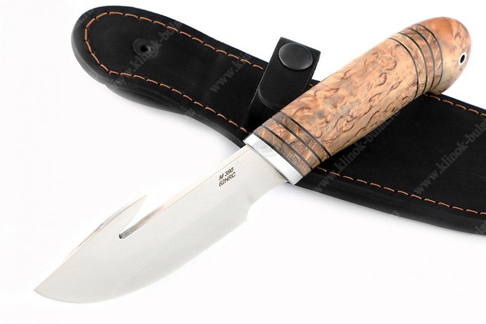 Нож Потрошитель (порошковая сталь M390, рукоять наборная карельская берёза)