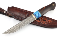 Эксклюзивный нож Стрела (дамаск торцевой, рукоять зуб мамонта, айронвуд) формованные ножны