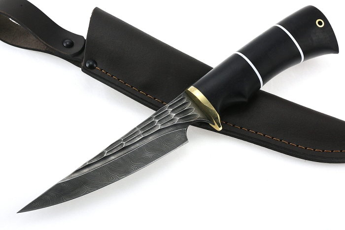 Нож Комар (дамаск-камень, чёрный граб)