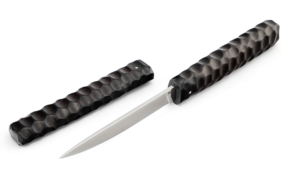 Нож Дамский N690 черный граб резьба деревянные ножны