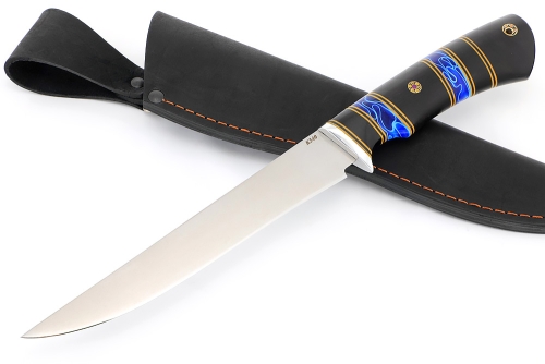 Нож Филейный средний (К340, рукоять наборная акрил синий, черный граб )