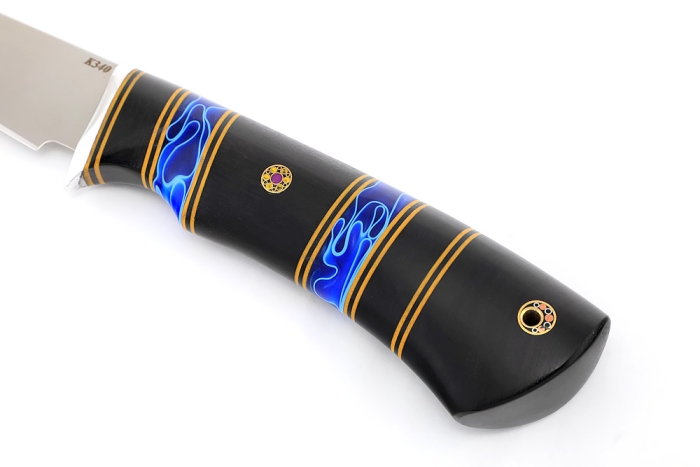 Нож Филейный средний К340 stone wash наборнная рукоять чёрный граб синий акрил фибра