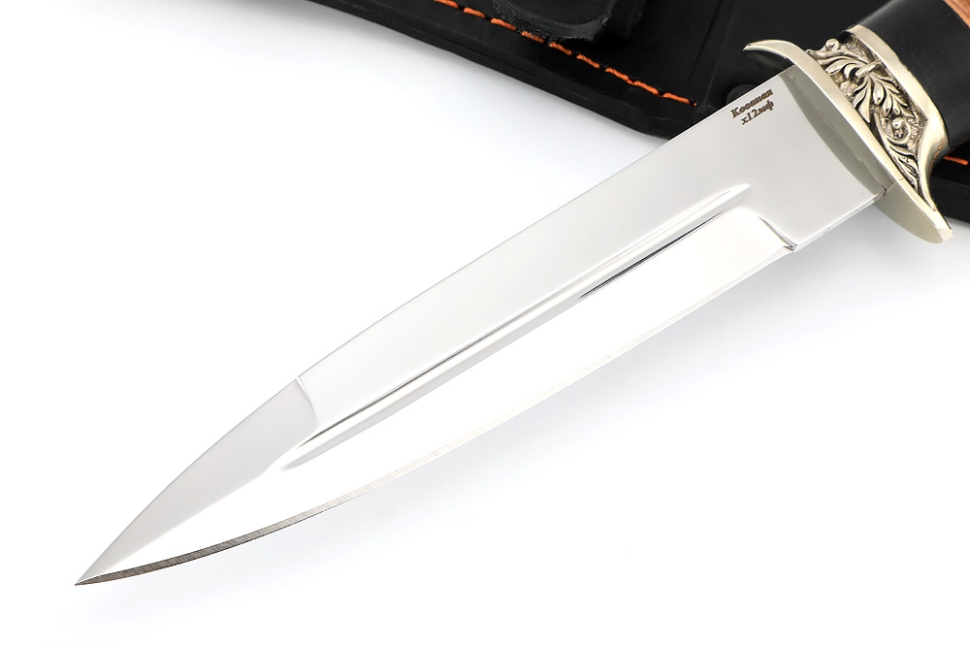 Нож Перо (х12МФ, береста - мельхиор)