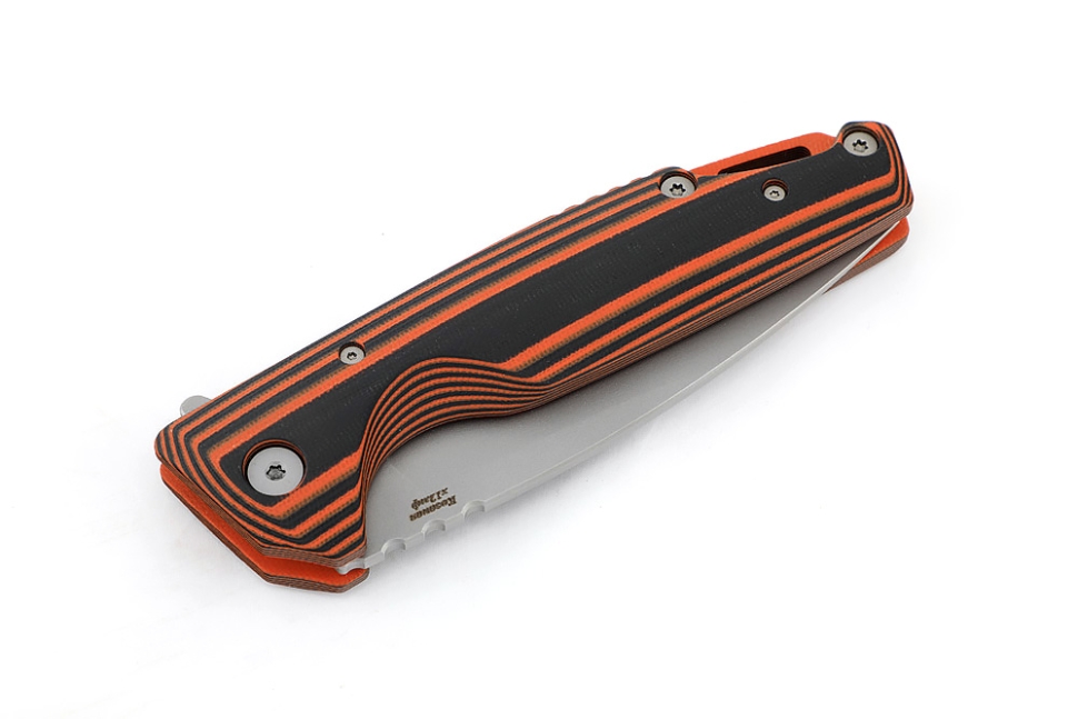 Нож складной Турист сталь Х12МФ рукоять G10 чёрно-оранжевая