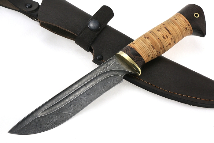 Нож Флагман (дамаск-долы, береста)