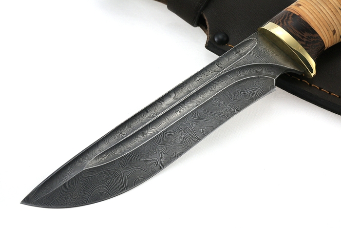 Нож Флагман (дамаск-долы, береста)