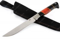 Нож Зубатка (порошковая сталь М390, чёрный граб, вставка падук, фибра, притин мельхиор)