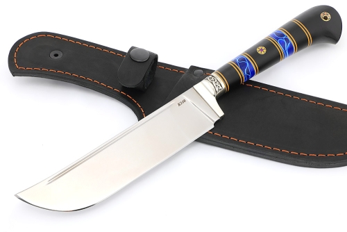 Нож Узбек-2 (К340, рукоять наборная акрил синий, черный граб)