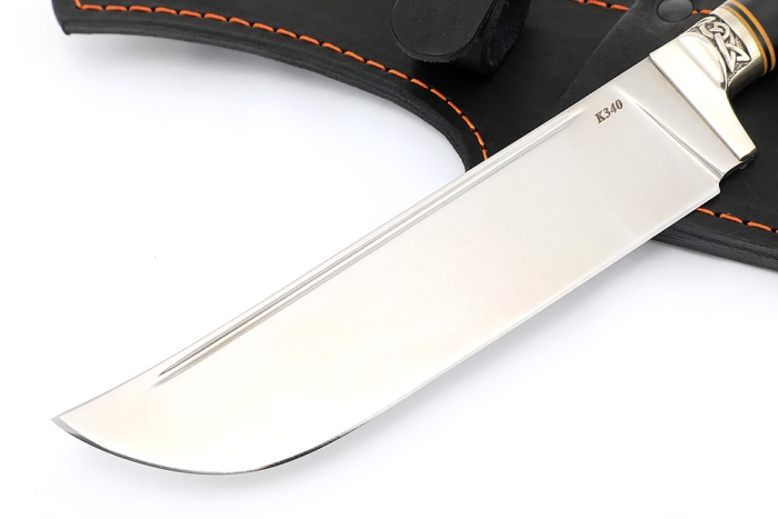 Нож Узбек-2 (К340, рукоять наборная акрил синий, черный граб)