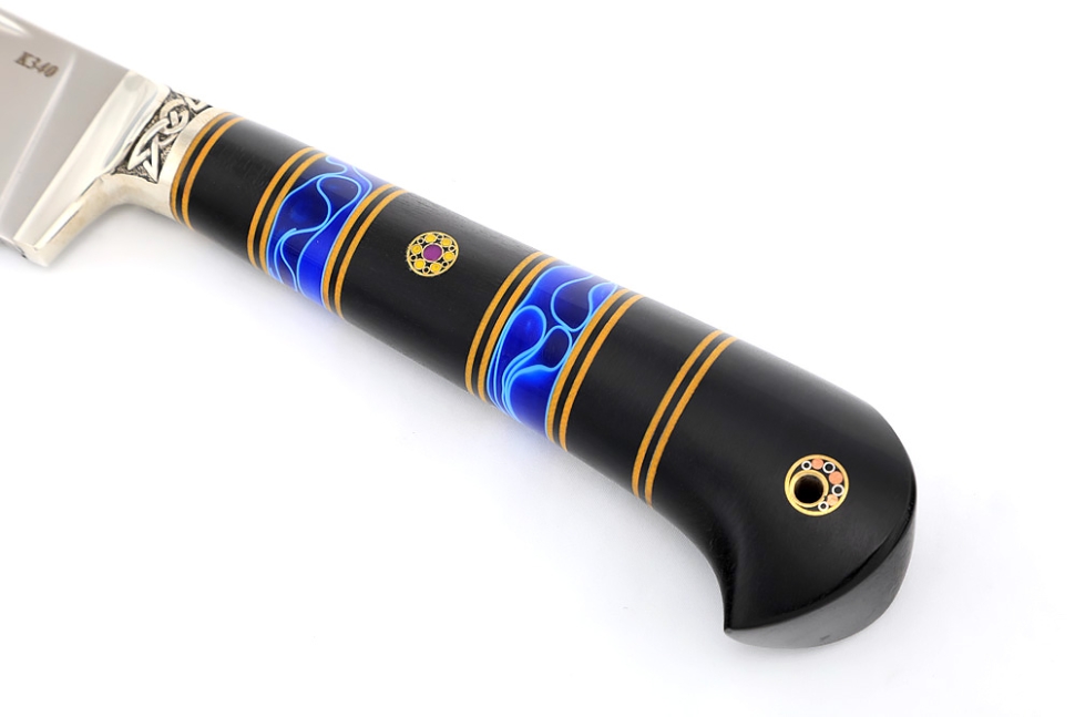 Нож Узбек-2 (К340, рукоять наборная акрил синий, черный граб)