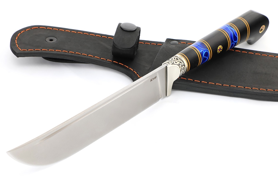 Нож Узбек-2 (К340, рукоять наборная акрил синий, черный граб)