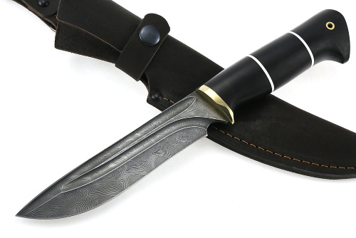Нож Флагман (дамаск-долы, чёрный граб) 