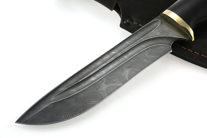 Нож Флагман (дамаск-долы, чёрный граб)