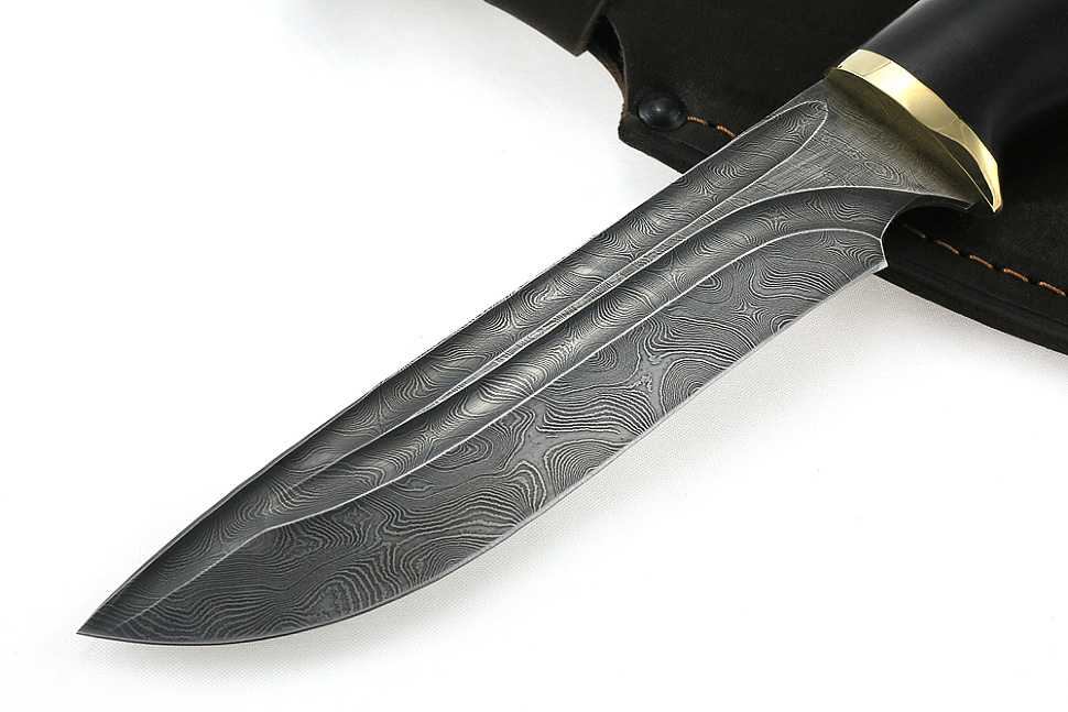 Нож Флагман (дамаск-долы, чёрный граб)