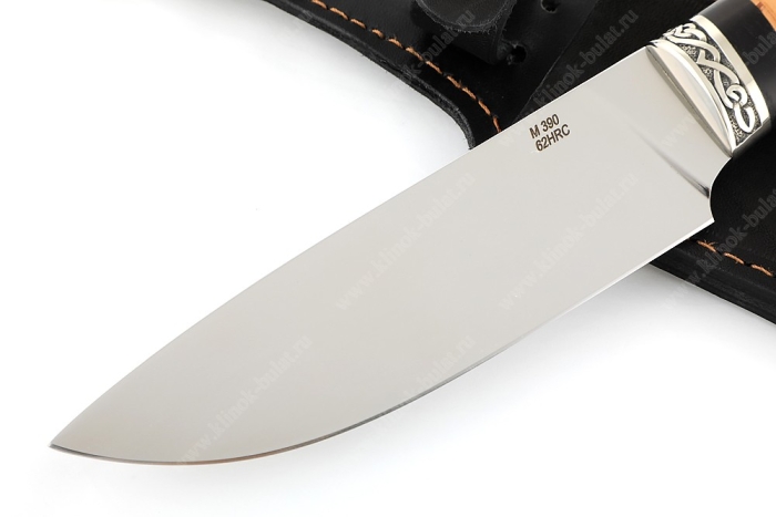 Нож Глухарь (порошковая сталь М390, береста, гарда мельхиор)