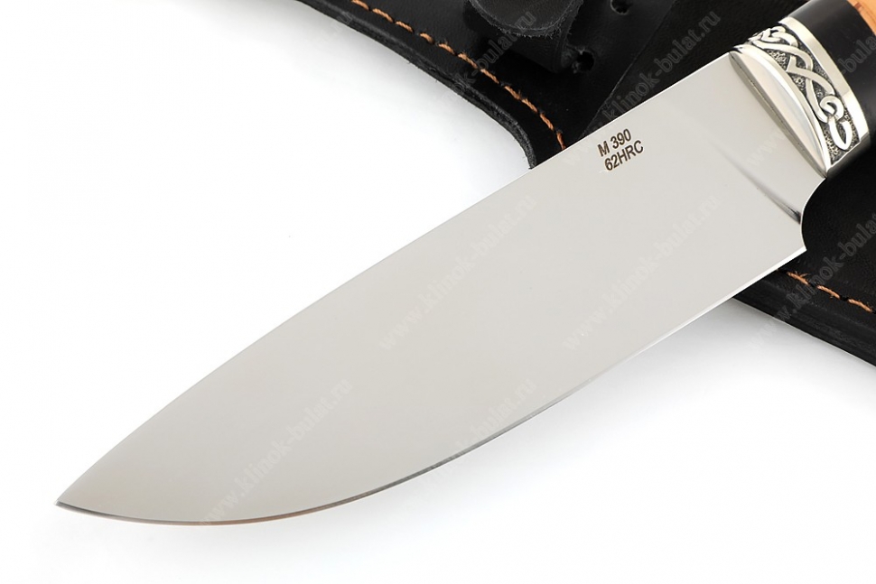 Нож Глухарь (порошковая сталь М390, береста, гарда мельхиор)