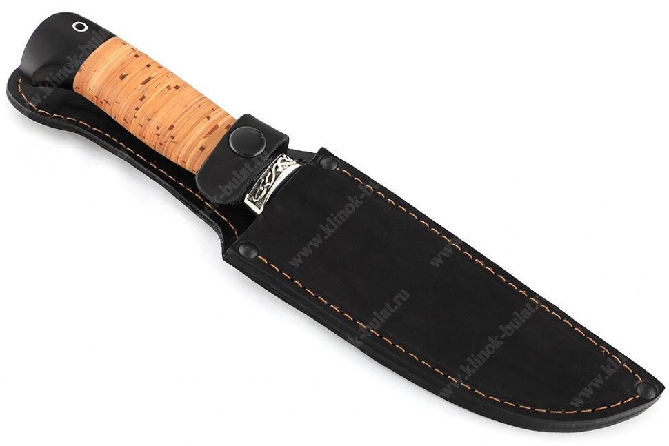 Нож Глухарь (порошковая сталь М390, береста, гарда мельхиор)