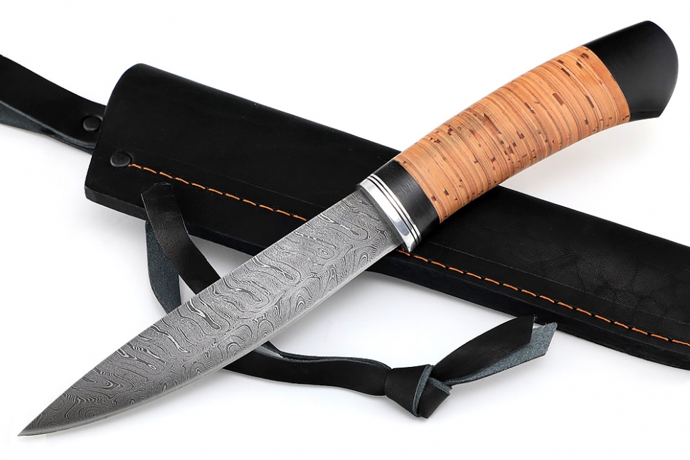 Нож Северный №5 (дамаск, кованый дол, береста)