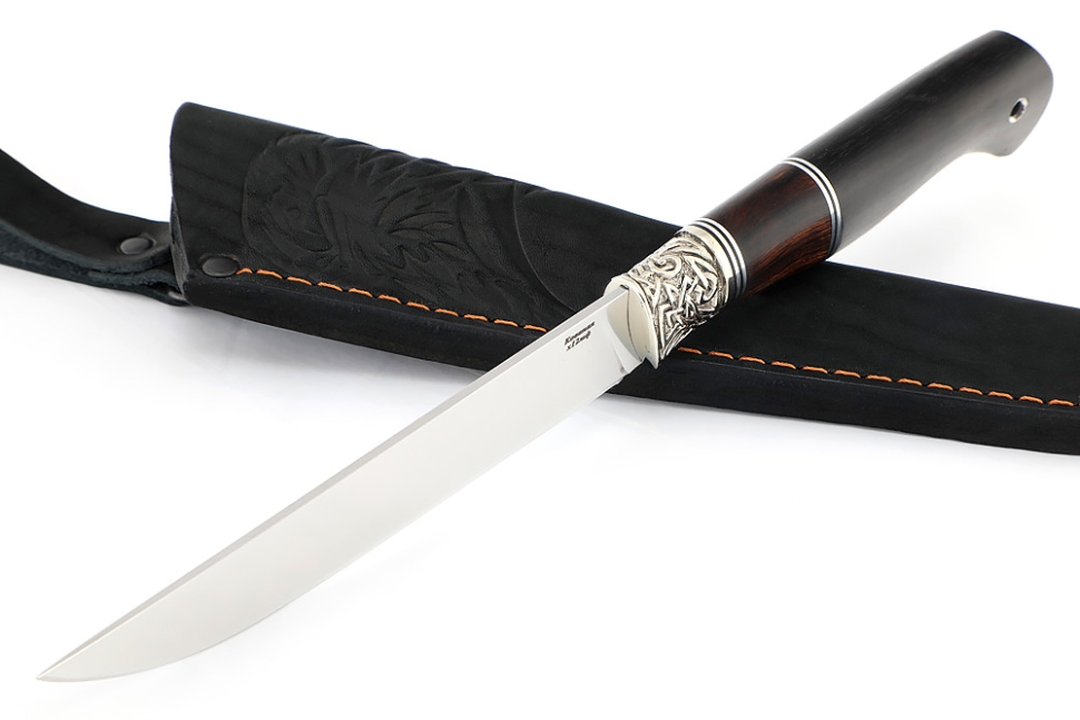 Нож Зубатка (х12МФ, мельхиор, железное дерево, чёрный граб)