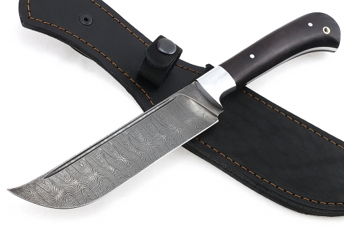 Нож Узбек-2 (дамаск, чёрный граб) цельнометаллический