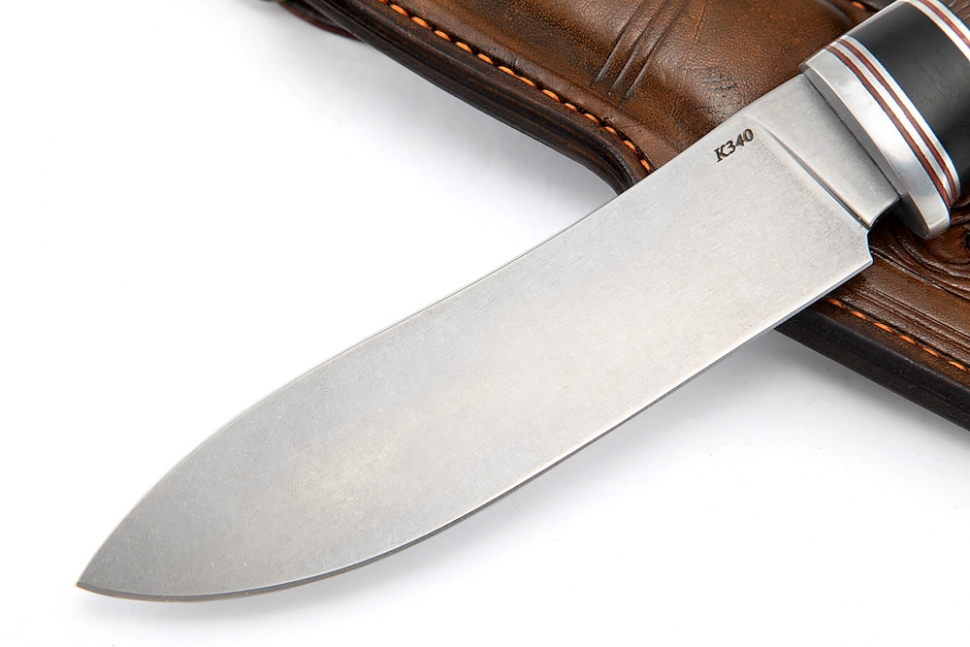 Нож Сафари (К340, рукоять термоциклированный ясень, вставка чёрный граб) формованные ножны