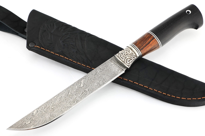 Нож Зубатка (дамаск, мельхиор, железное дерево, чёрный граб)