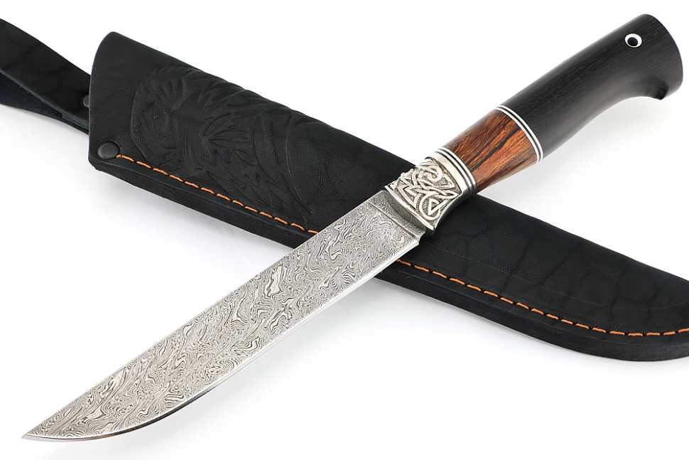 Нож Зубатка (дамаск, мельхиор, железное дерево, чёрный граб)