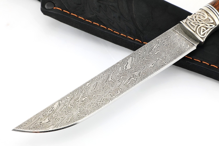 Нож Зубатка (дамаск, мельхиор, железное дерево, чёрный граб)