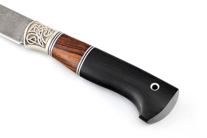 Нож Зубатка (дамаск, мельхиор, железное дерево, чёрный граб)