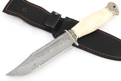 Нож Атака (дамаск нержавеющий - мельхиор, рог лося)