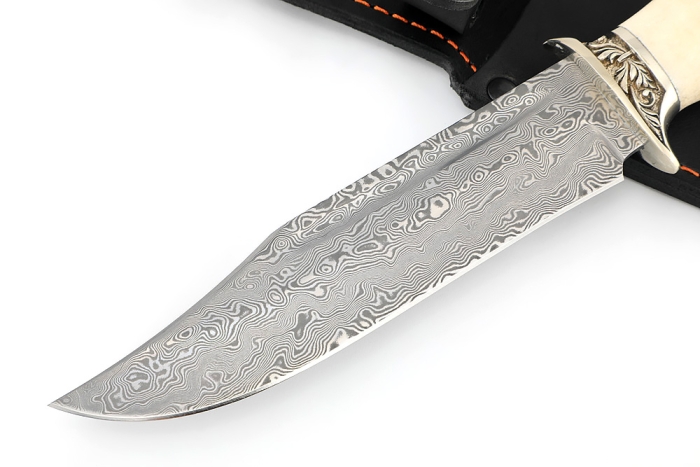 Нож Атака (дамаск нержавеющий - мельхиор, рог лося)