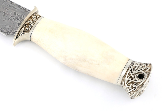 Нож Атака (дамаск нержавеющий - мельхиор, рог лося)