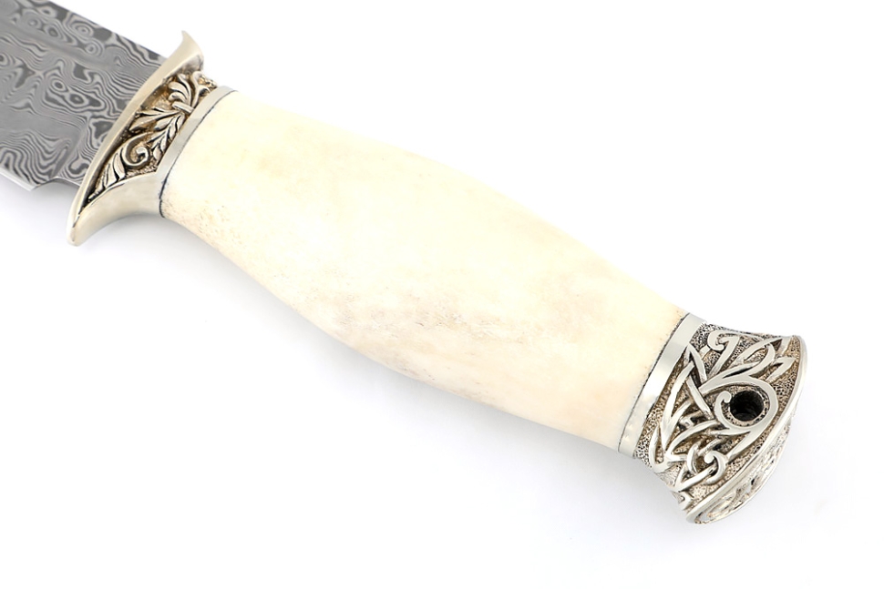 Нож Атака (дамаск нержавеющий - мельхиор, рог лося)