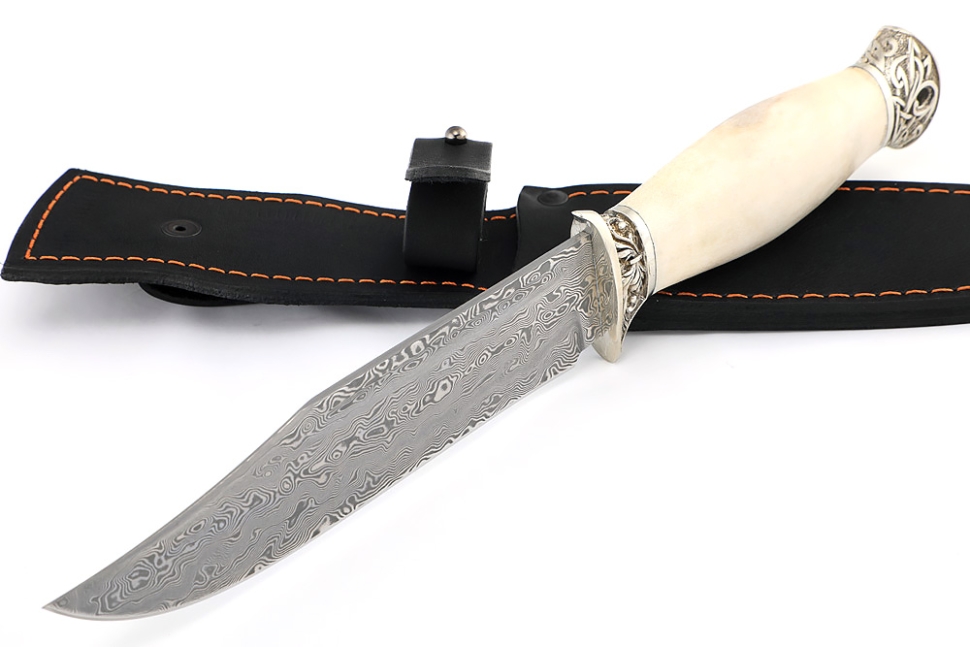 Нож Атака (дамаск нержавеющий - мельхиор, рог лося)
