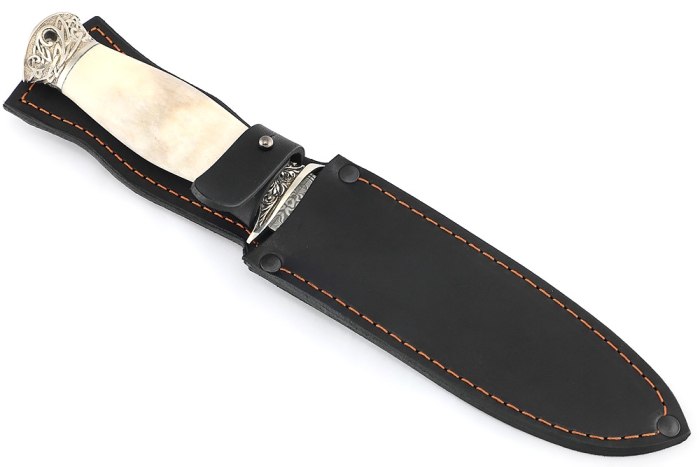 Нож Атака (дамаск нержавеющий - мельхиор, рог лося)