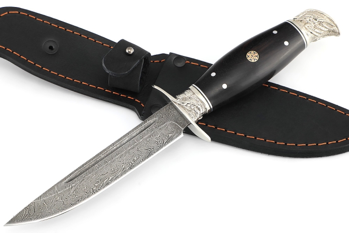 Финка НКВД (дамаск, рукоять чёрный граб - литьё, мозаичный пин)