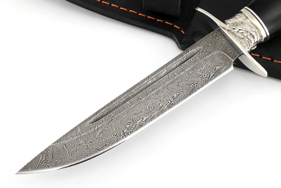 Финка НКВД (дамаск, рукоять чёрный граб - литьё, мозаичный пин)